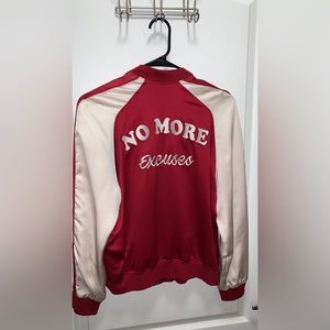 Red and White Satin Bomber